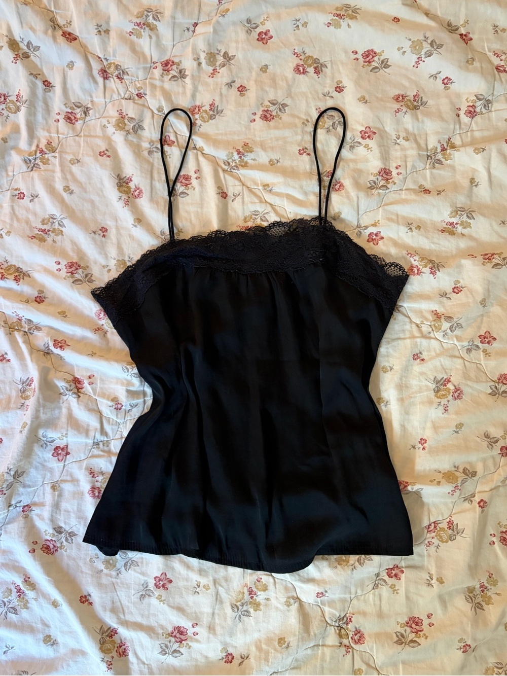 Black Lace-Trim Silk Camisole Top - Women